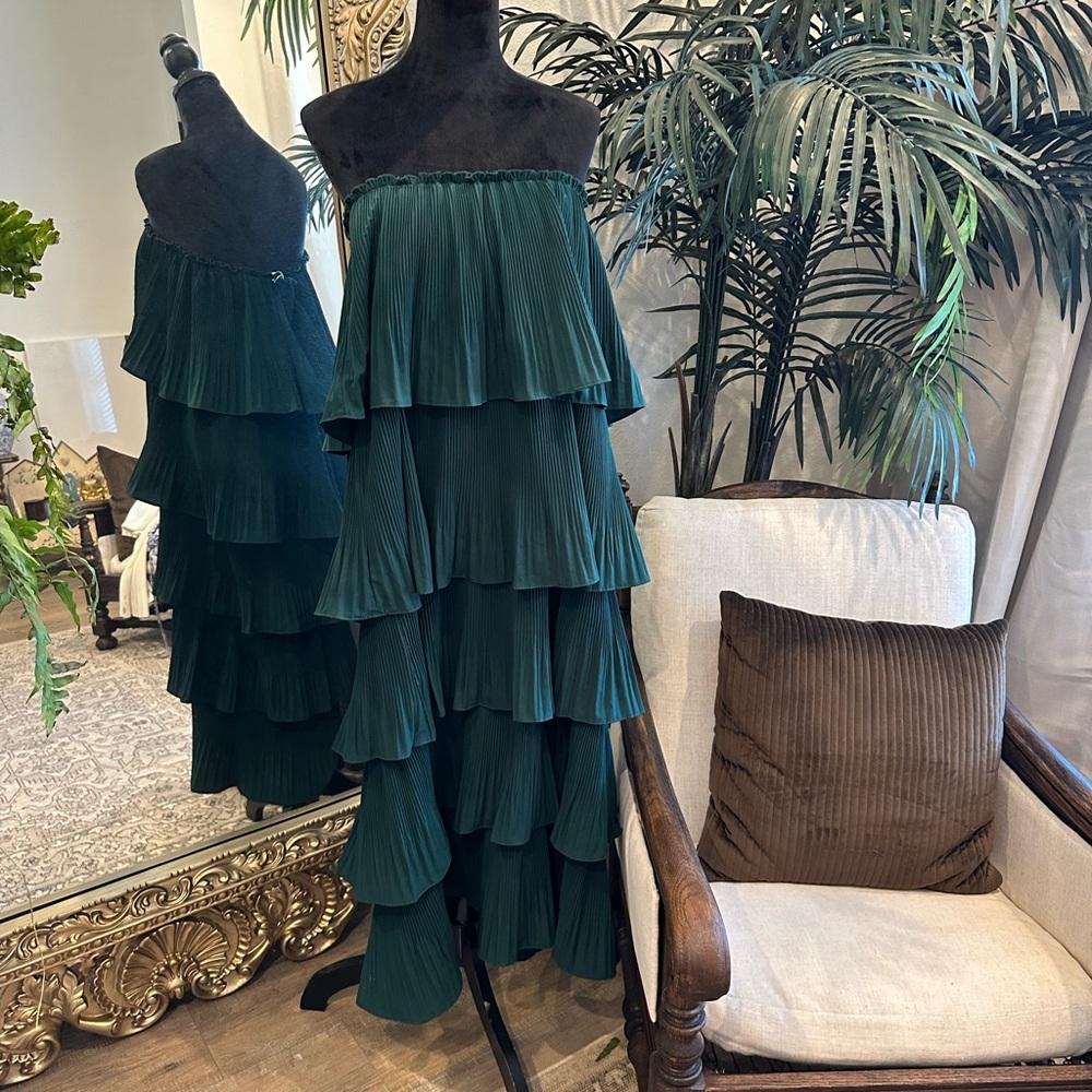 Mare mare x Anthropologie green Pleated ruffle Off-Shoulder Dress L